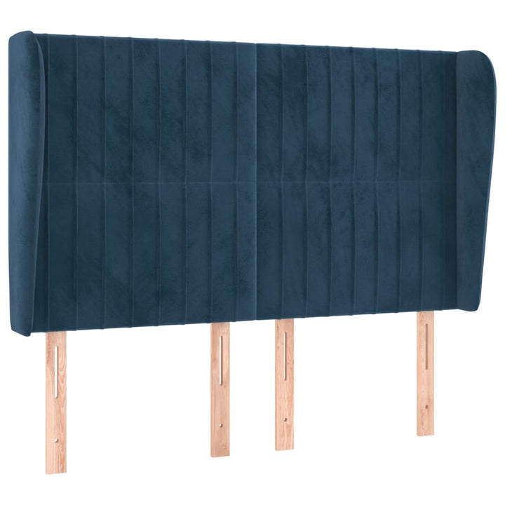 sengegavl med kanter 147x23x118/128 cm fløjl mørkeblå
