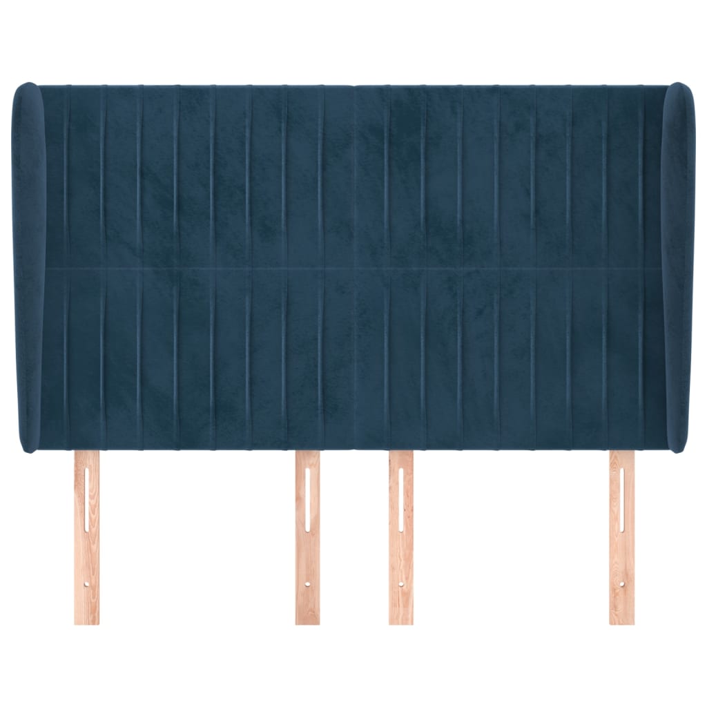 sengegavl med kanter 147x23x118/128 cm fløjl mørkeblå