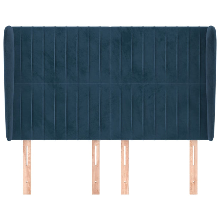 sengegavl med kanter 147x23x118/128 cm fløjl mørkeblå