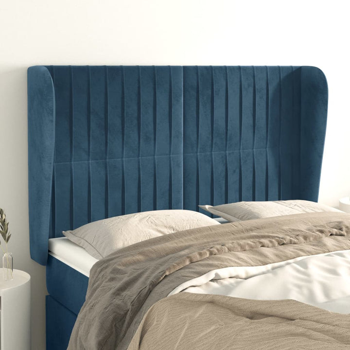 sengegavl med kanter 147x23x118/128 cm fløjl mørkeblå