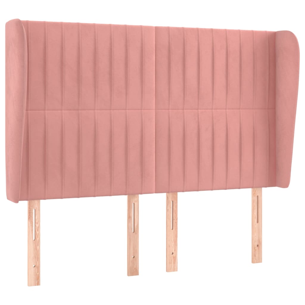 sengegavl med kanter 147x23x118/128 cm fløjl lyserød
