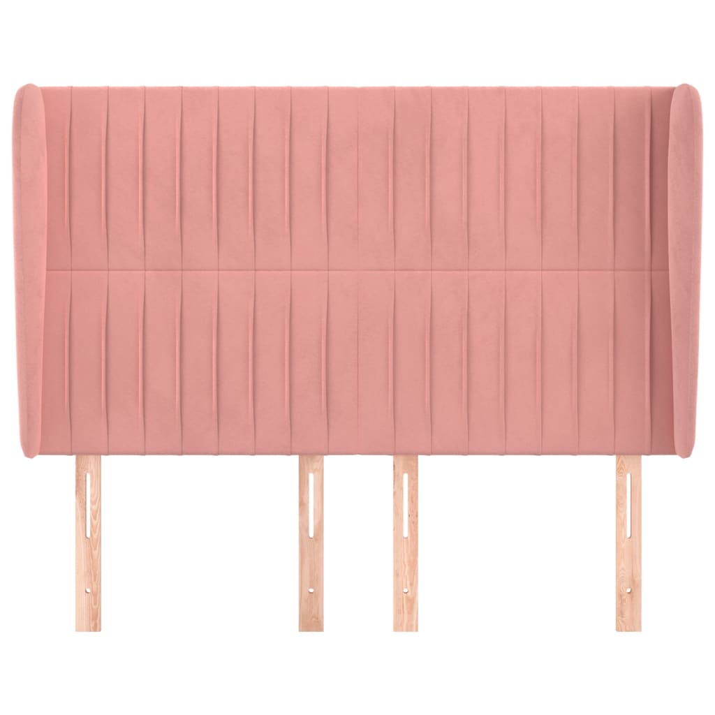 sengegavl med kanter 147x23x118/128 cm fløjl lyserød