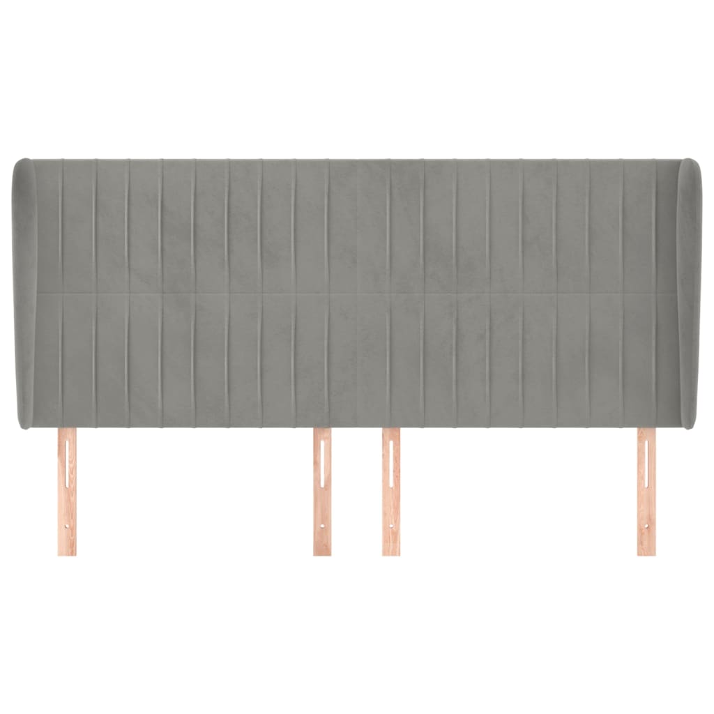 sengegavl med kanter 163x23x118/128 cm fløjl lysegrå