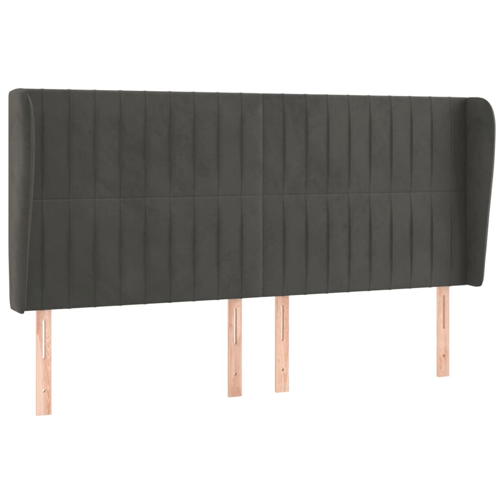 sengegavl med kanter 163x23x118/128 cm fløjl mørkegrå