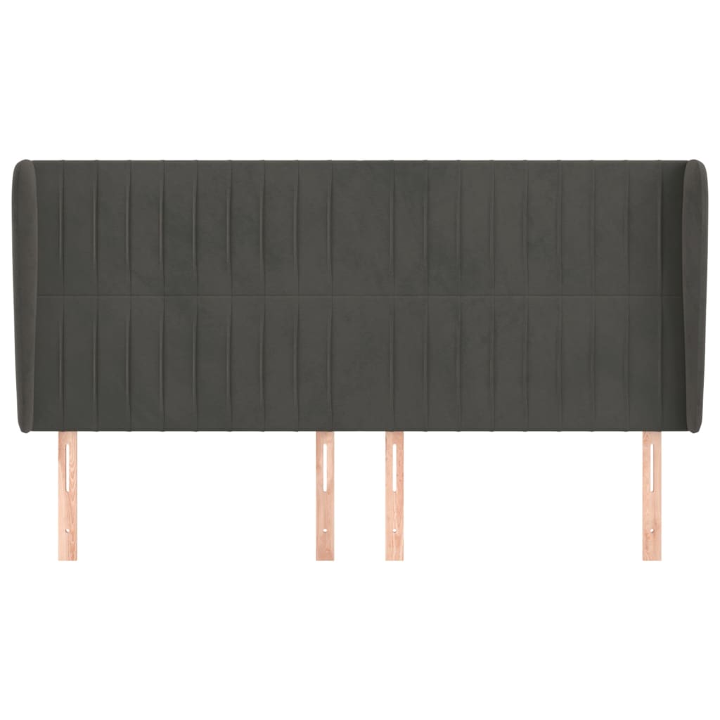 sengegavl med kanter 163x23x118/128 cm fløjl mørkegrå