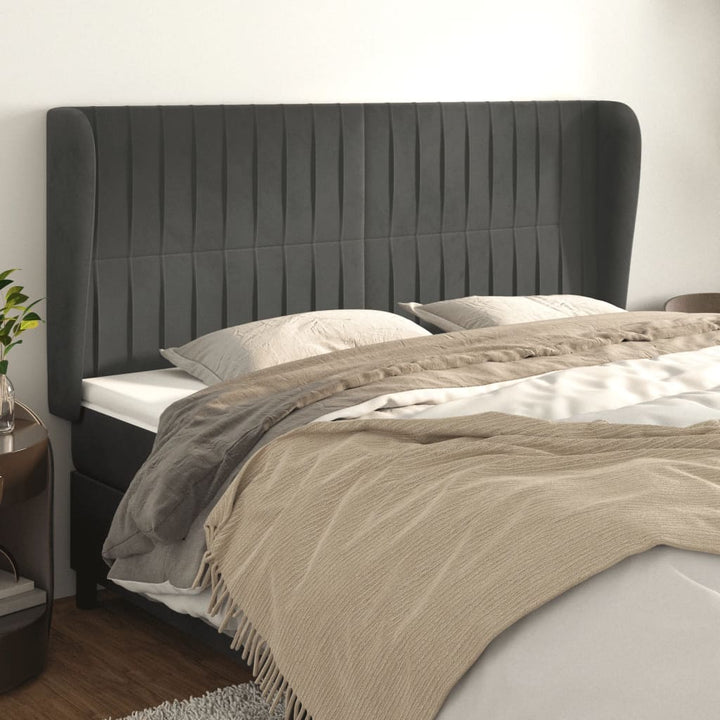 sengegavl med kanter 163x23x118/128 cm fløjl mørkegrå