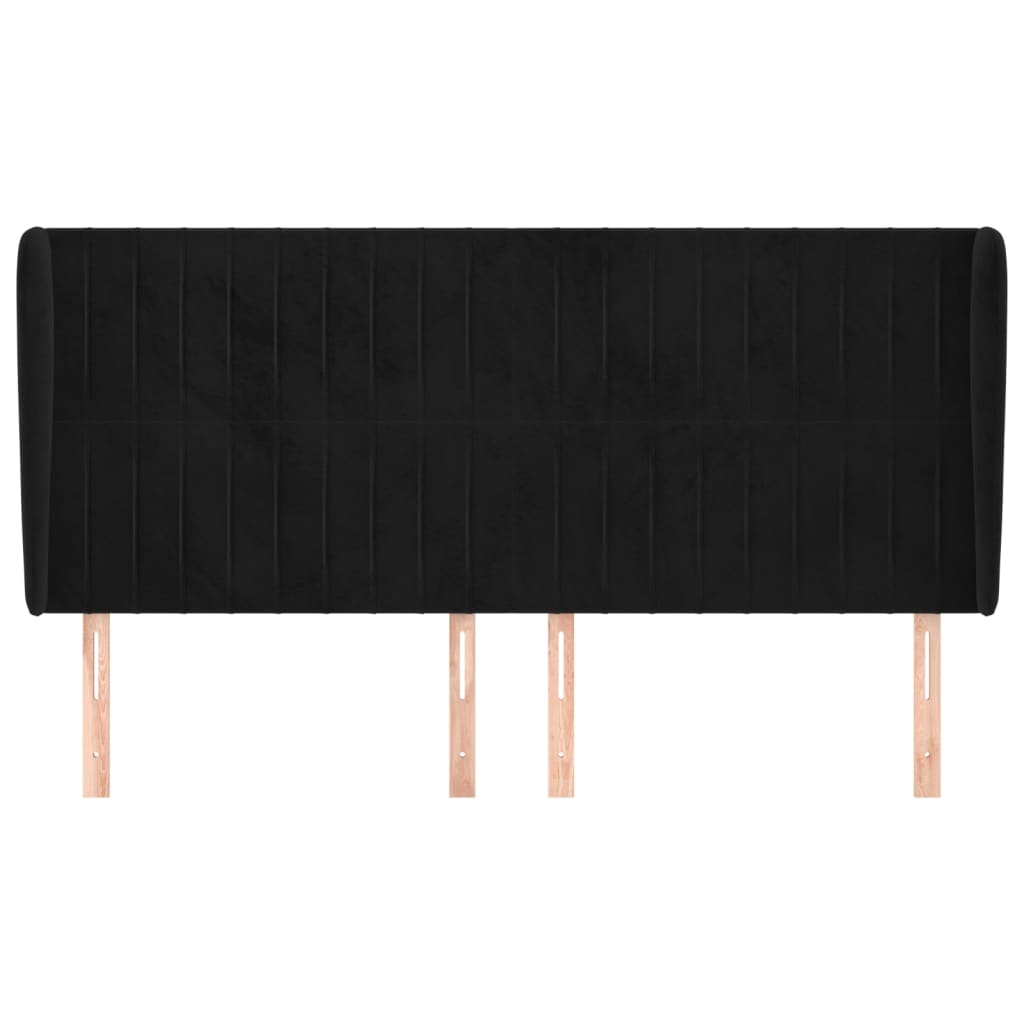 sengegavl med kanter 163x23x118/128 cm fløjl sort