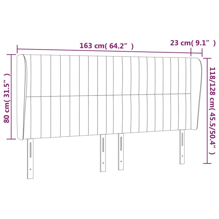sengegavl med kanter 163x23x118/128 cm fløjl sort