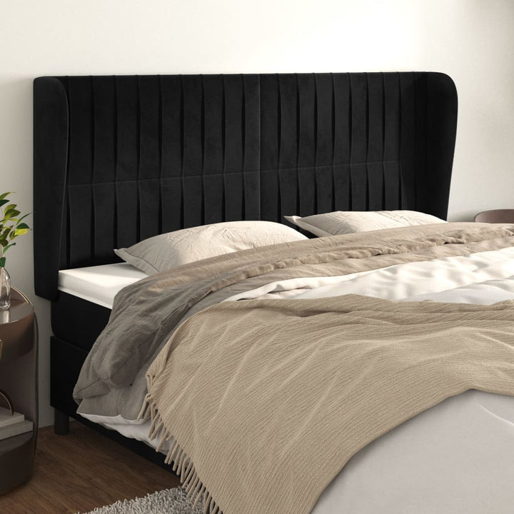 sengegavl med kanter 163x23x118/128 cm fløjl sort