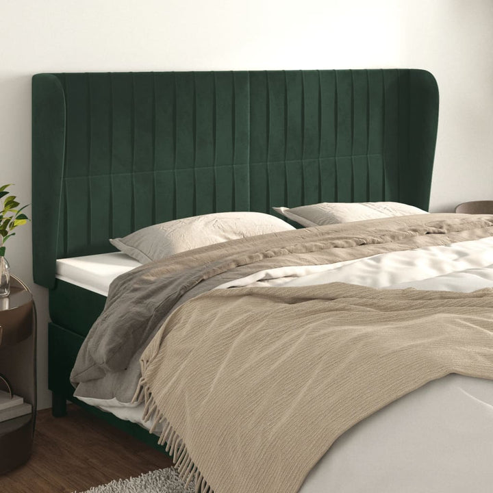 sengegavl med kanter 163x23x118/128 cm fløjl mørkegrøn