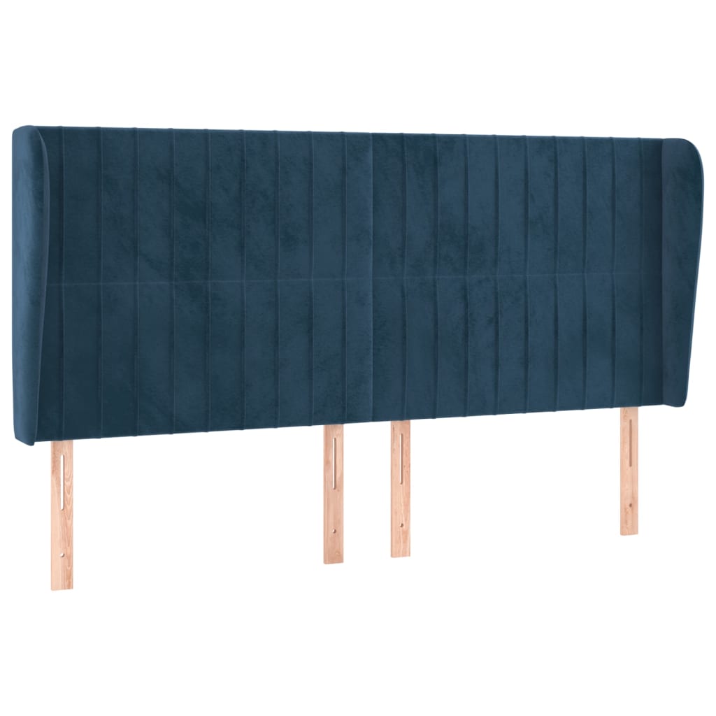 sengegavl med kanter 163x23x118/128 cm fløjl mørkeblå