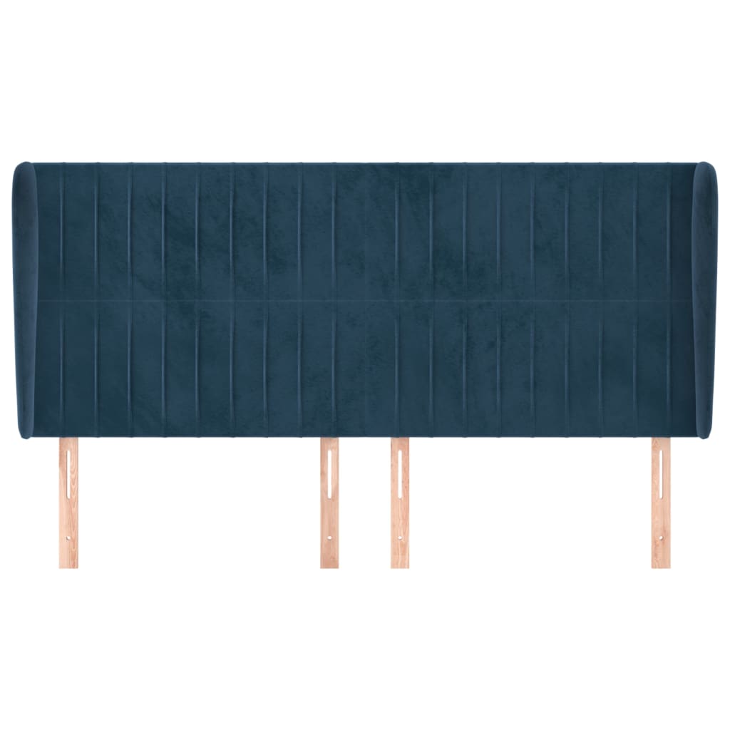 sengegavl med kanter 163x23x118/128 cm fløjl mørkeblå