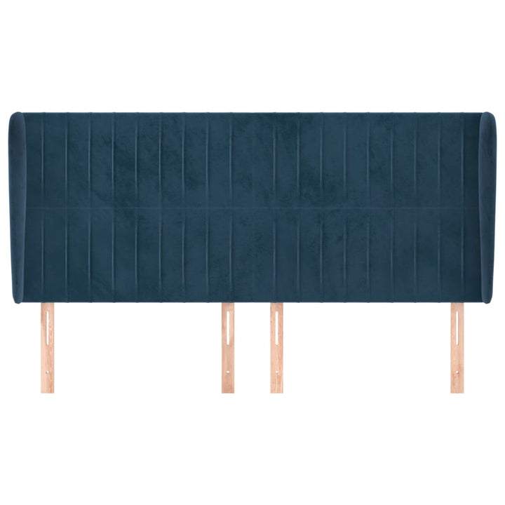 sengegavl med kanter 163x23x118/128 cm fløjl mørkeblå