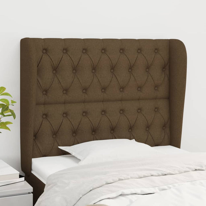 sengegavl med kanter 103x23x118/128 cm stof mørkebrun