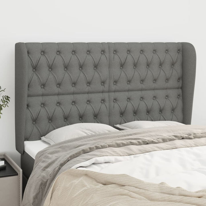 sengegavl med kanter 147x23x118/128 cm stof mørkegrå