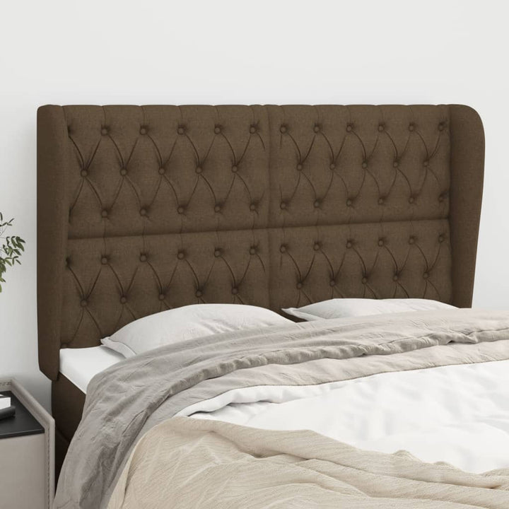sengegavl med kanter 147x23x118/128 cm stof mørkebrun