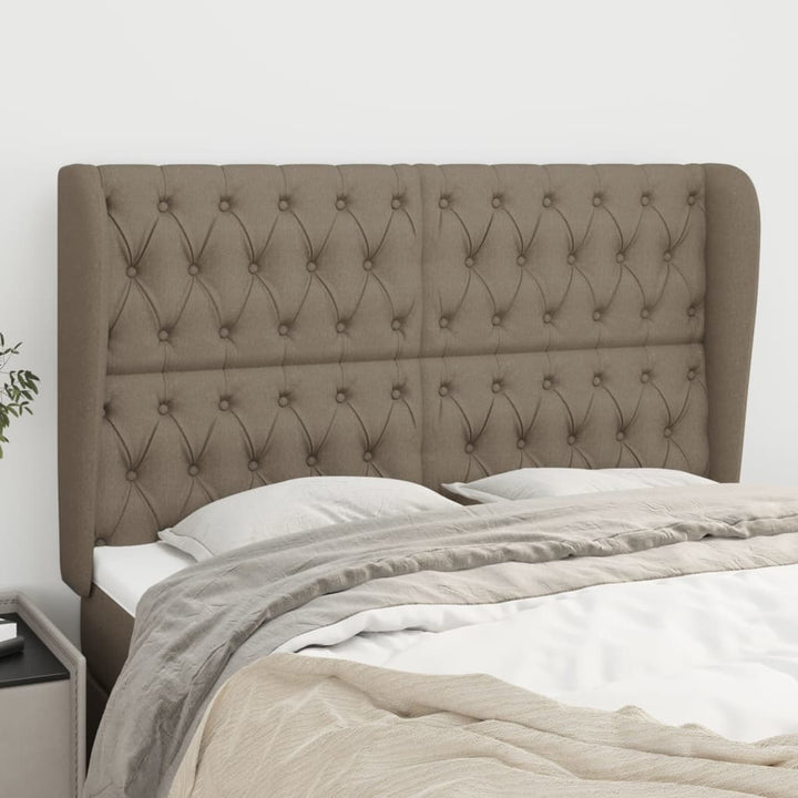 sengegavl med kanter 147x23x118/128 cm stof gråbrun