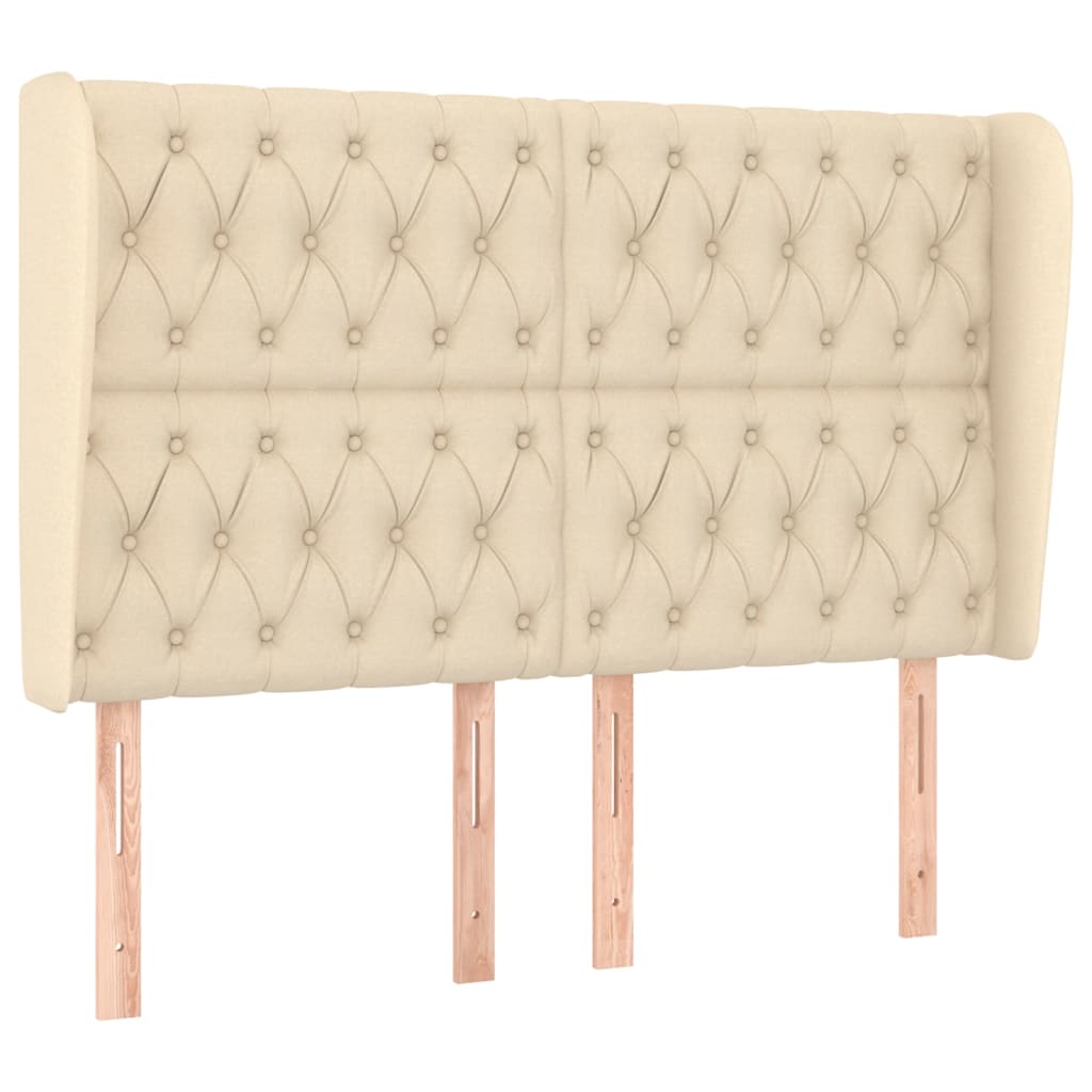 sengegavl med kanter 147x23x118/128 cm stof cremefarvet