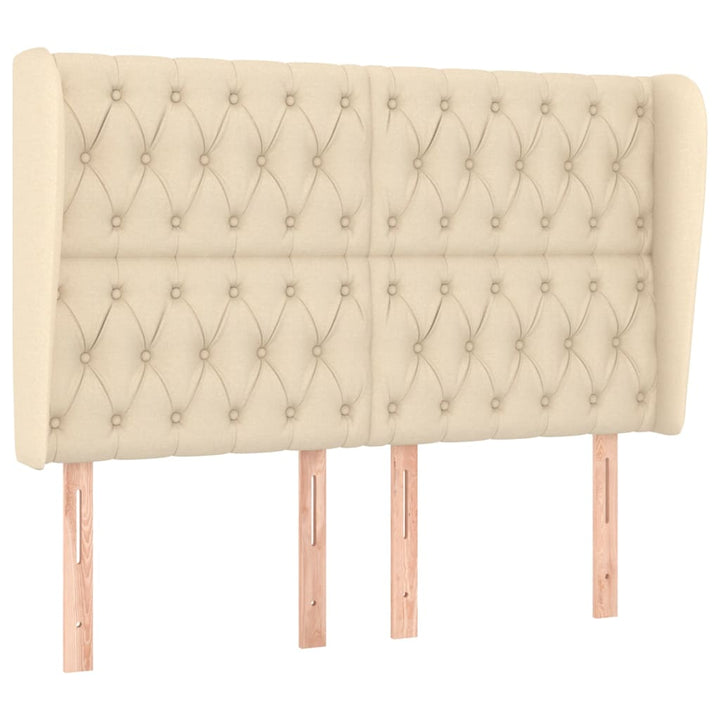 sengegavl med kanter 147x23x118/128 cm stof cremefarvet