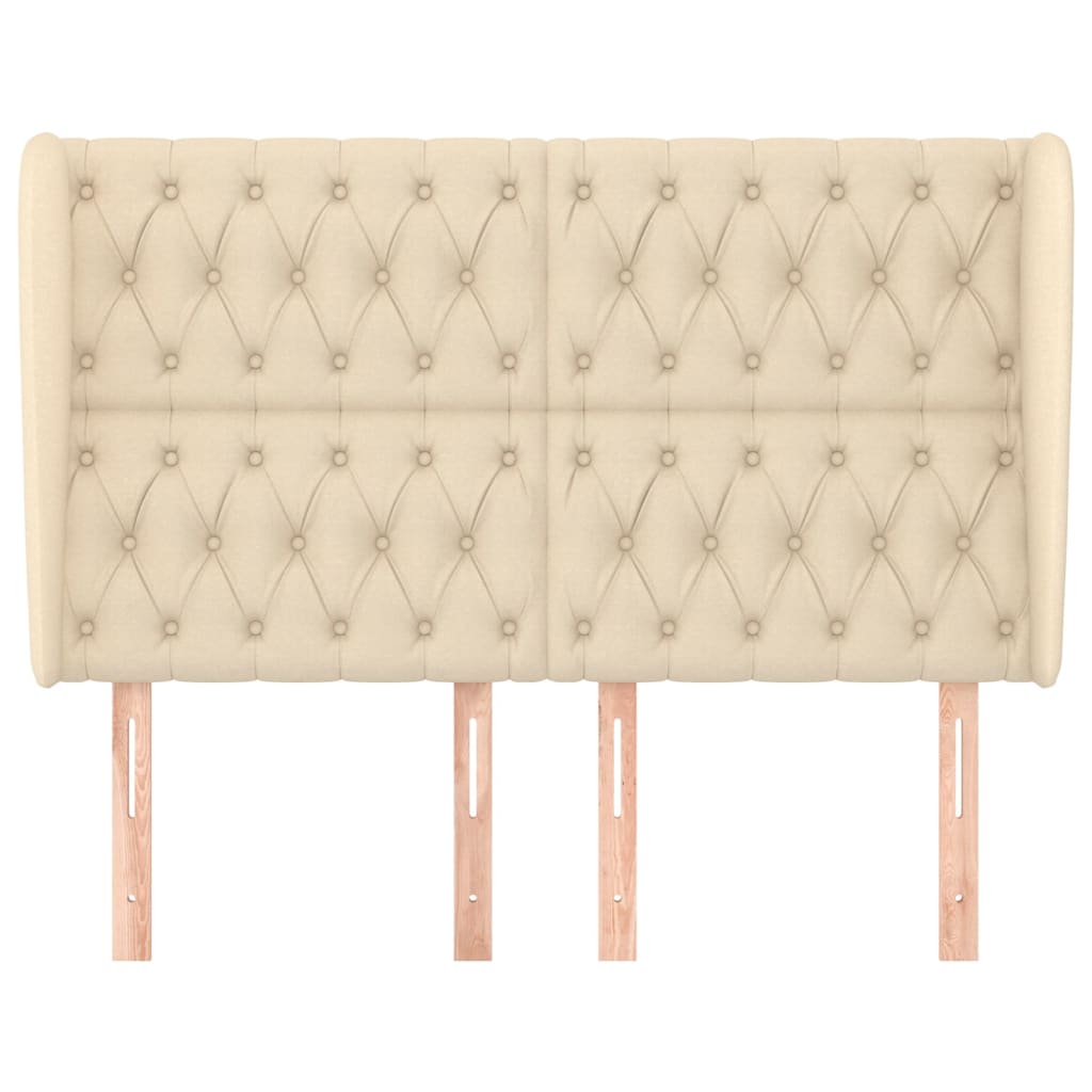 sengegavl med kanter 147x23x118/128 cm stof cremefarvet