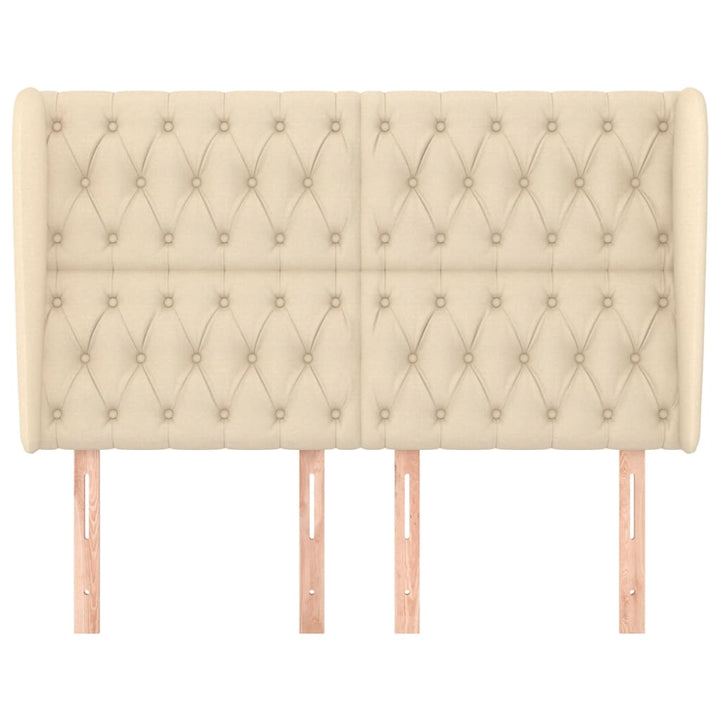 sengegavl med kanter 147x23x118/128 cm stof cremefarvet