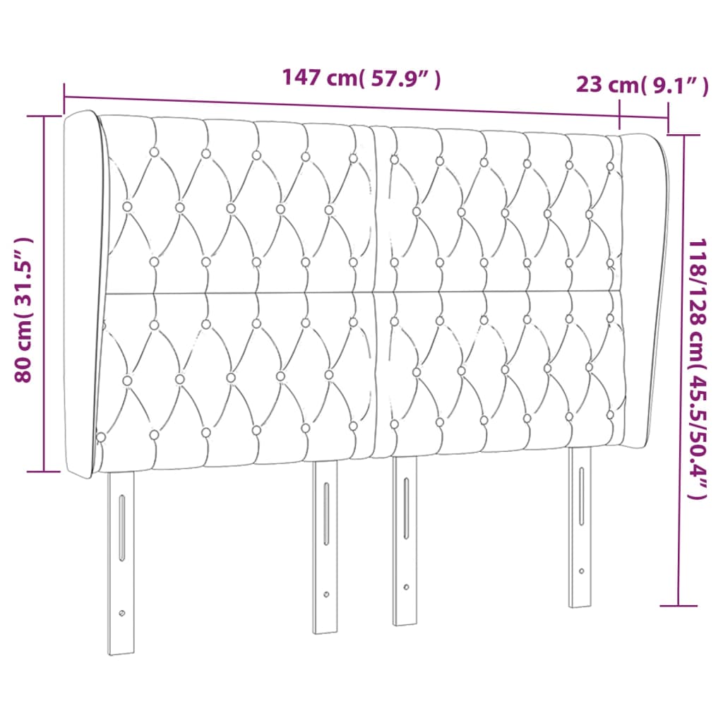 sengegavl med kanter 147x23x118/128 cm stof cremefarvet