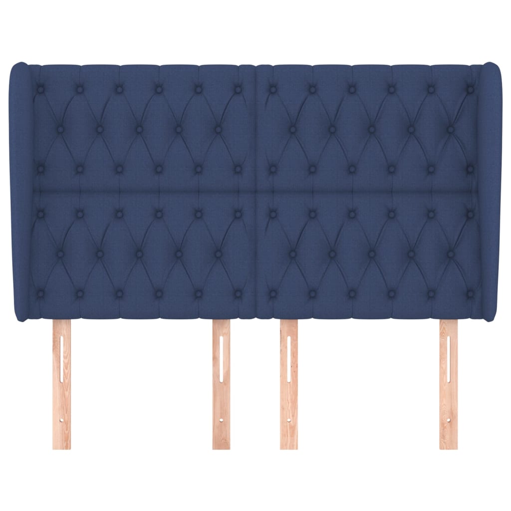 sengegavl med kanter 147x23x118/128 cm stof blå