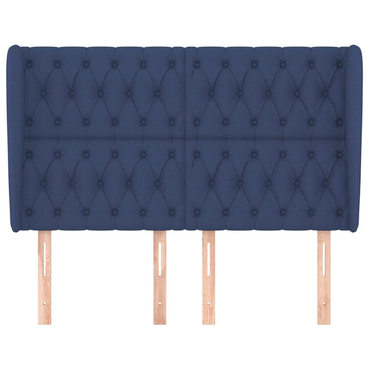 sengegavl med kanter 147x23x118/128 cm stof blå