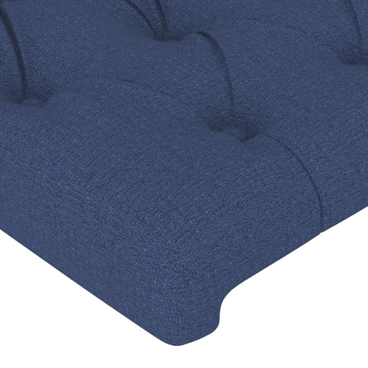 sengegavl med kanter 147x23x118/128 cm stof blå