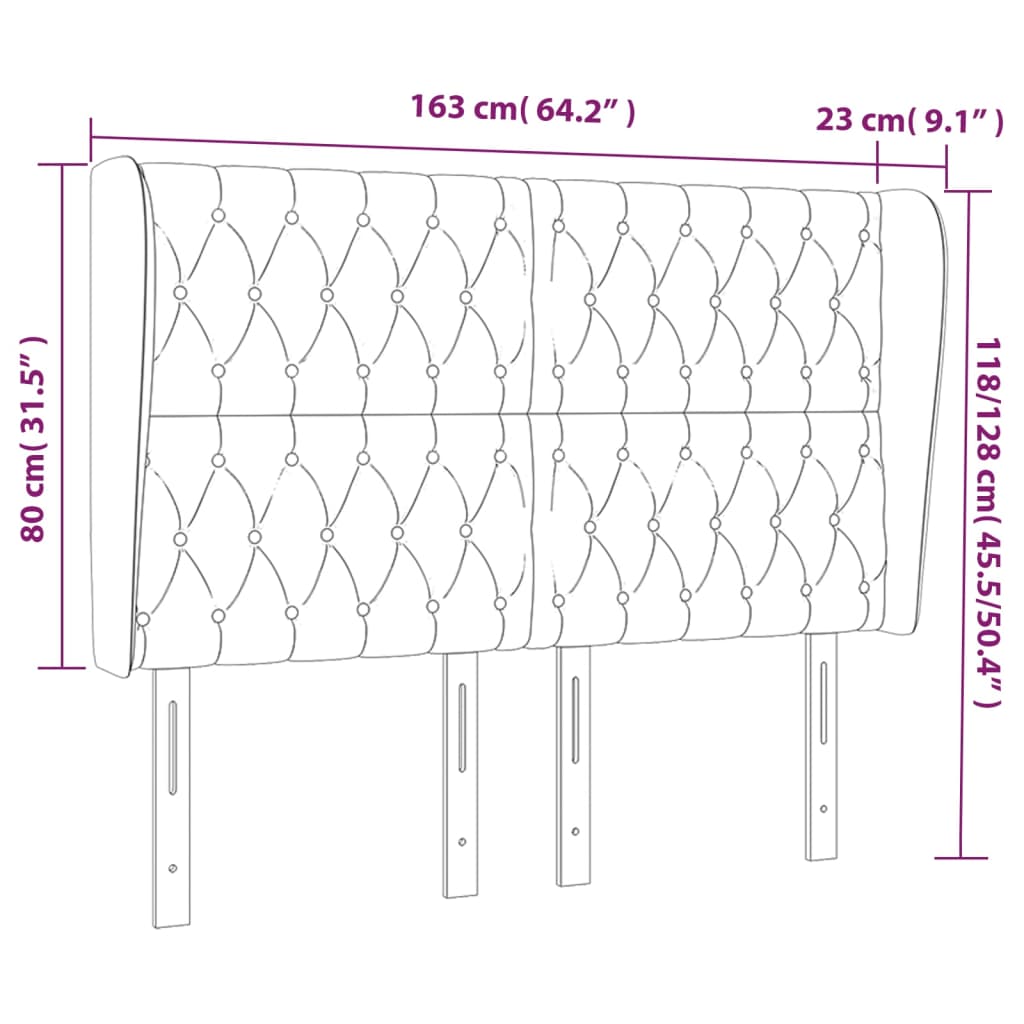 sengegavl med kanter 163x23x118/128 cm stof cremefarvet