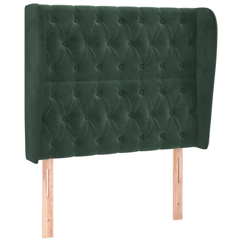 sengegavl med kanter 103x23x118/128 cm fløjl mørkegrøn