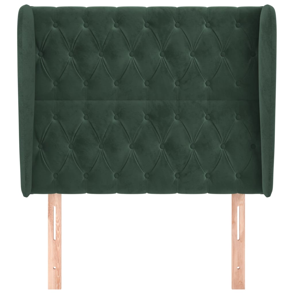 sengegavl med kanter 103x23x118/128 cm fløjl mørkegrøn