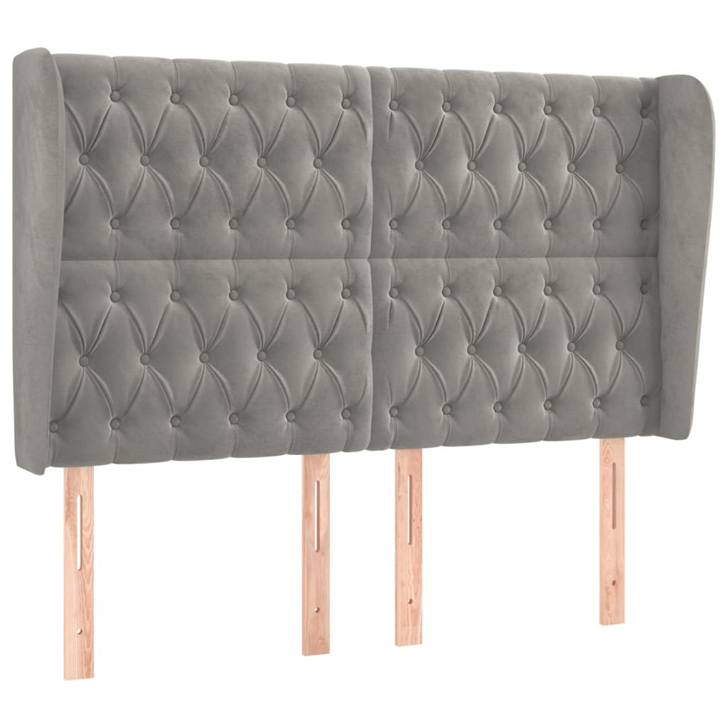 sengegavl med kanter 147x23x118/128 cm fløjl lysegrå