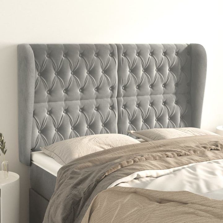 sengegavl med kanter 147x23x118/128 cm fløjl lysegrå