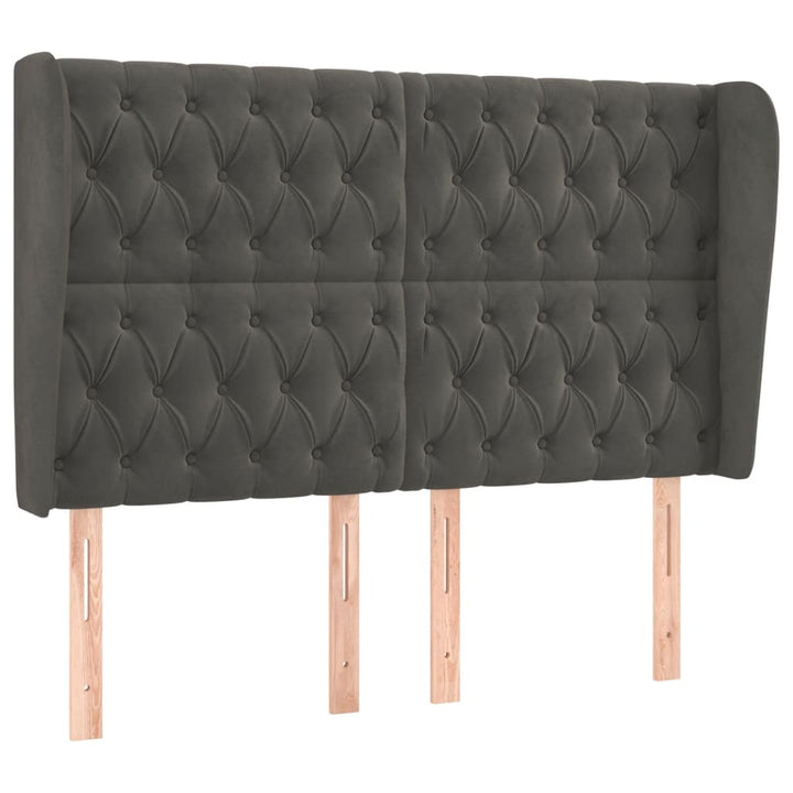 sengegavl med kanter 147x23x118/128 cm fløjl mørkegrå