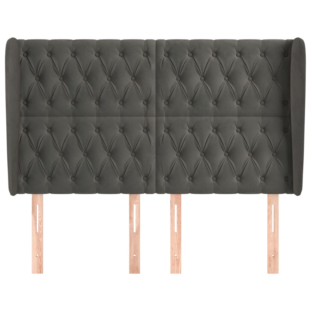 sengegavl med kanter 147x23x118/128 cm fløjl mørkegrå