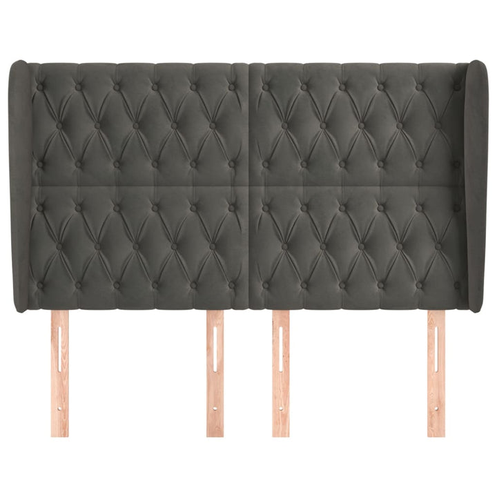 sengegavl med kanter 147x23x118/128 cm fløjl mørkegrå