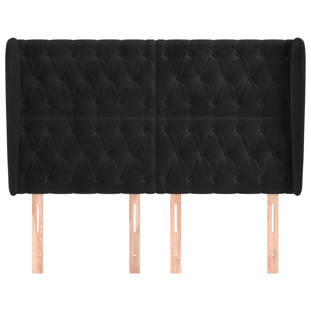 sengegavl med kanter 147x23x118/128 cm fløjl sort