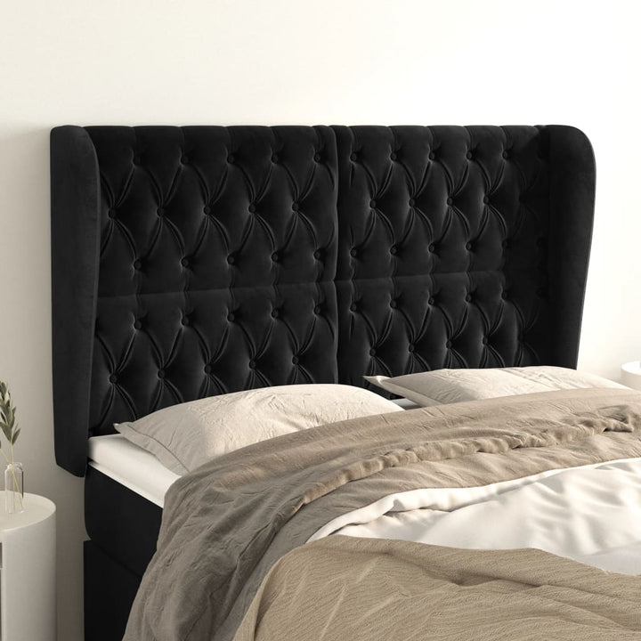 sengegavl med kanter 147x23x118/128 cm fløjl sort