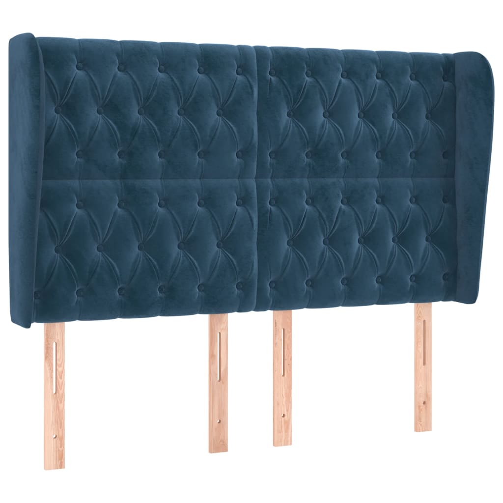 sengegavl med kanter 147x23x118/128 cm fløjl mørkeblå