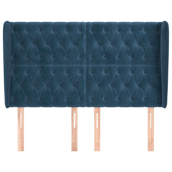 sengegavl med kanter 147x23x118/128 cm fløjl mørkeblå
