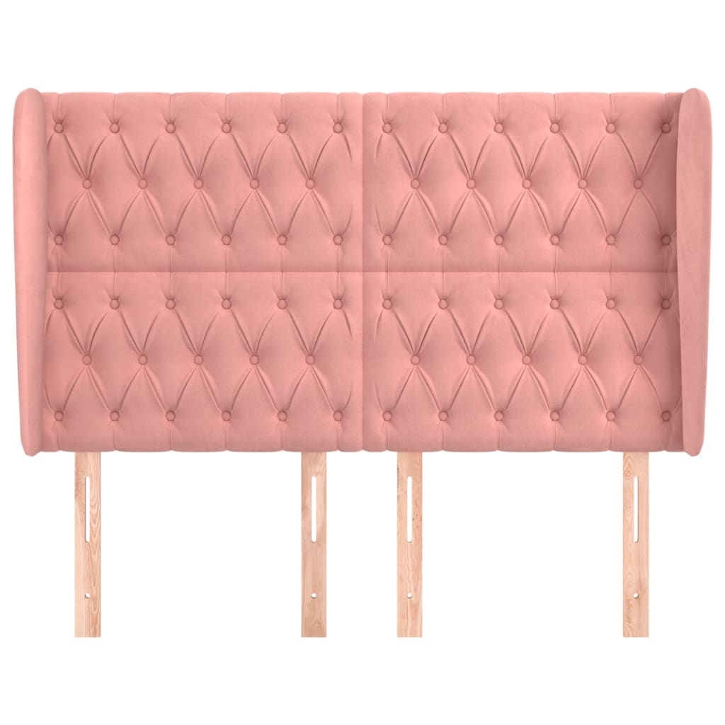 sengegavl med kanter 147x23x118/128 cm fløjl lyserød