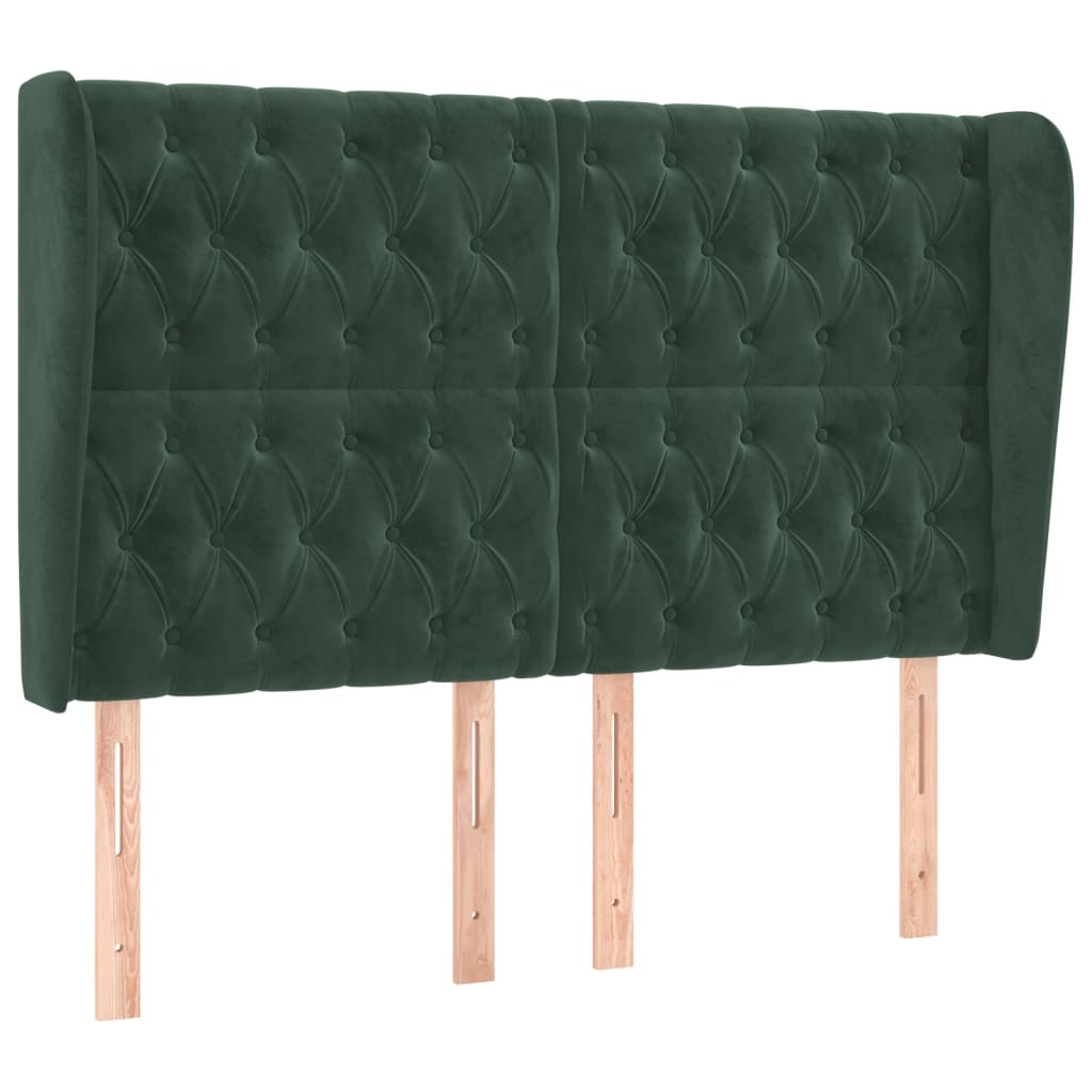 sengegavl med kanter 163x23x118/128 cm fløjl mørkegrøn