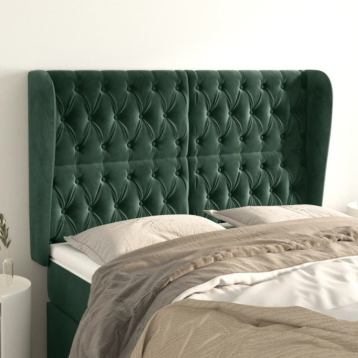 sengegavl med kanter 163x23x118/128 cm fløjl mørkegrøn