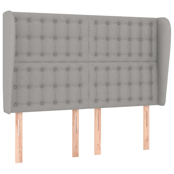 sengegavl med kanter 147x23x118/128 cm stof lysegrå
