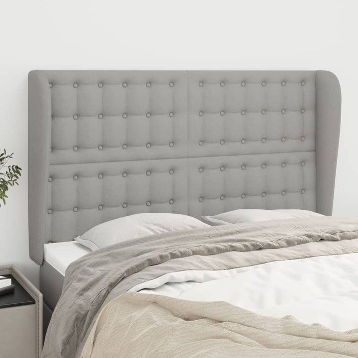 sengegavl med kanter 147x23x118/128 cm stof lysegrå