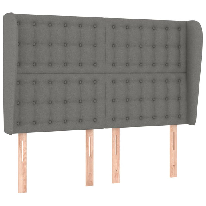 sengegavl med kanter 147x23x118/128 cm stof mørkegrå