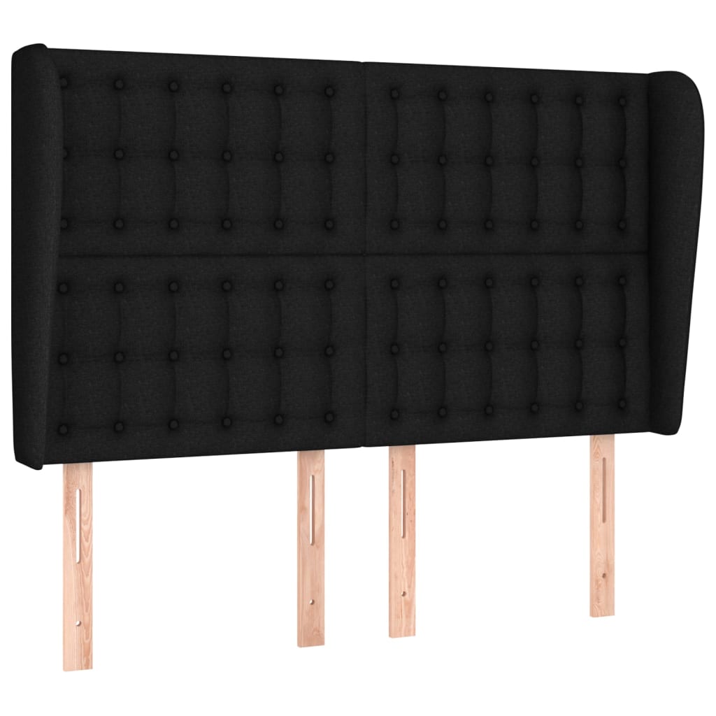 sengegavl med kanter 147x23x118/128 cm stof sort