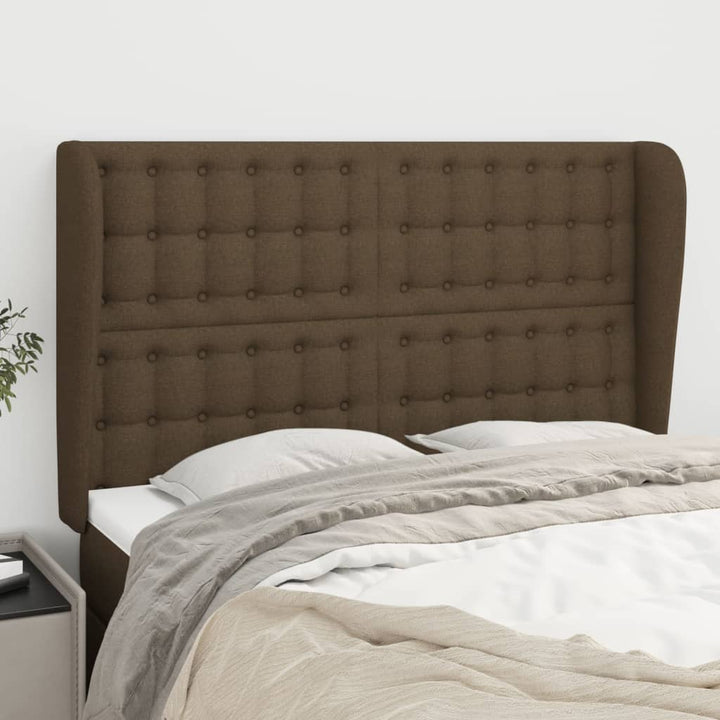 sengegavl med kanter 147x23x118/128 cm stof mørkebrun