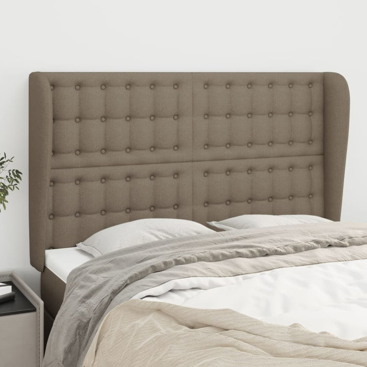 sengegavl med kanter 147x23x118/128 cm stof gråbrun